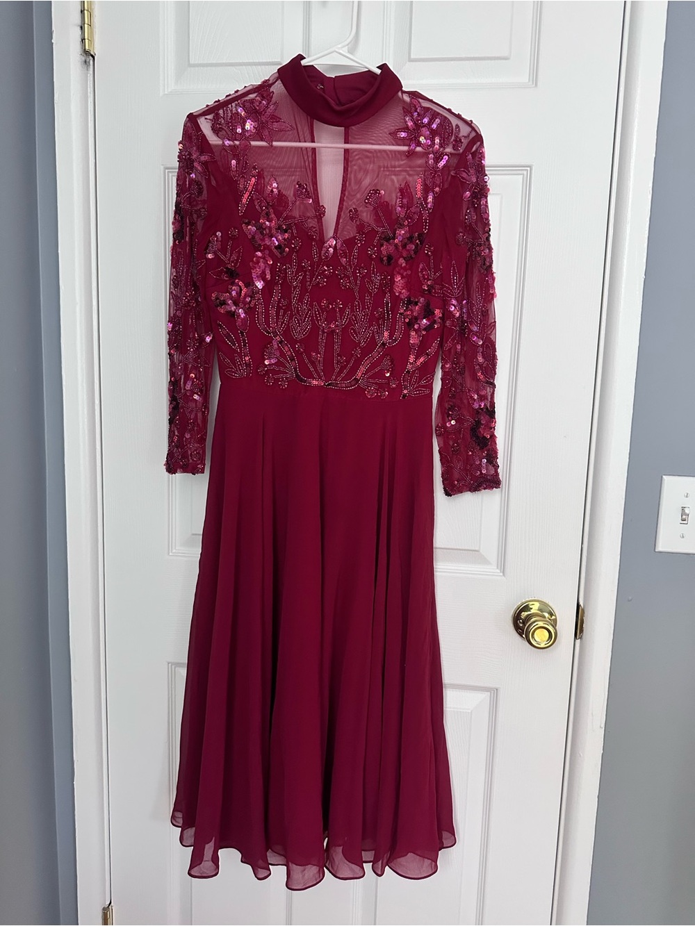 ASOS Embroidered Burgundy Midi Dress